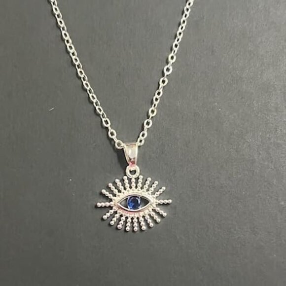 Neiman Marcus Silver Plated CZ Gold Evil Eye Heart Gold Necklace - Picture 4 of 5